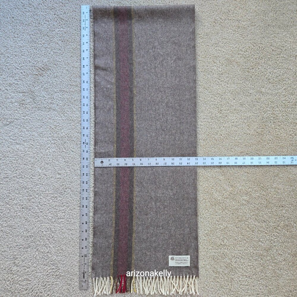 NWOT Wool Herringbone Scarf Brown with Burgundy & Yellow Stripe - Picture 5 of 11
